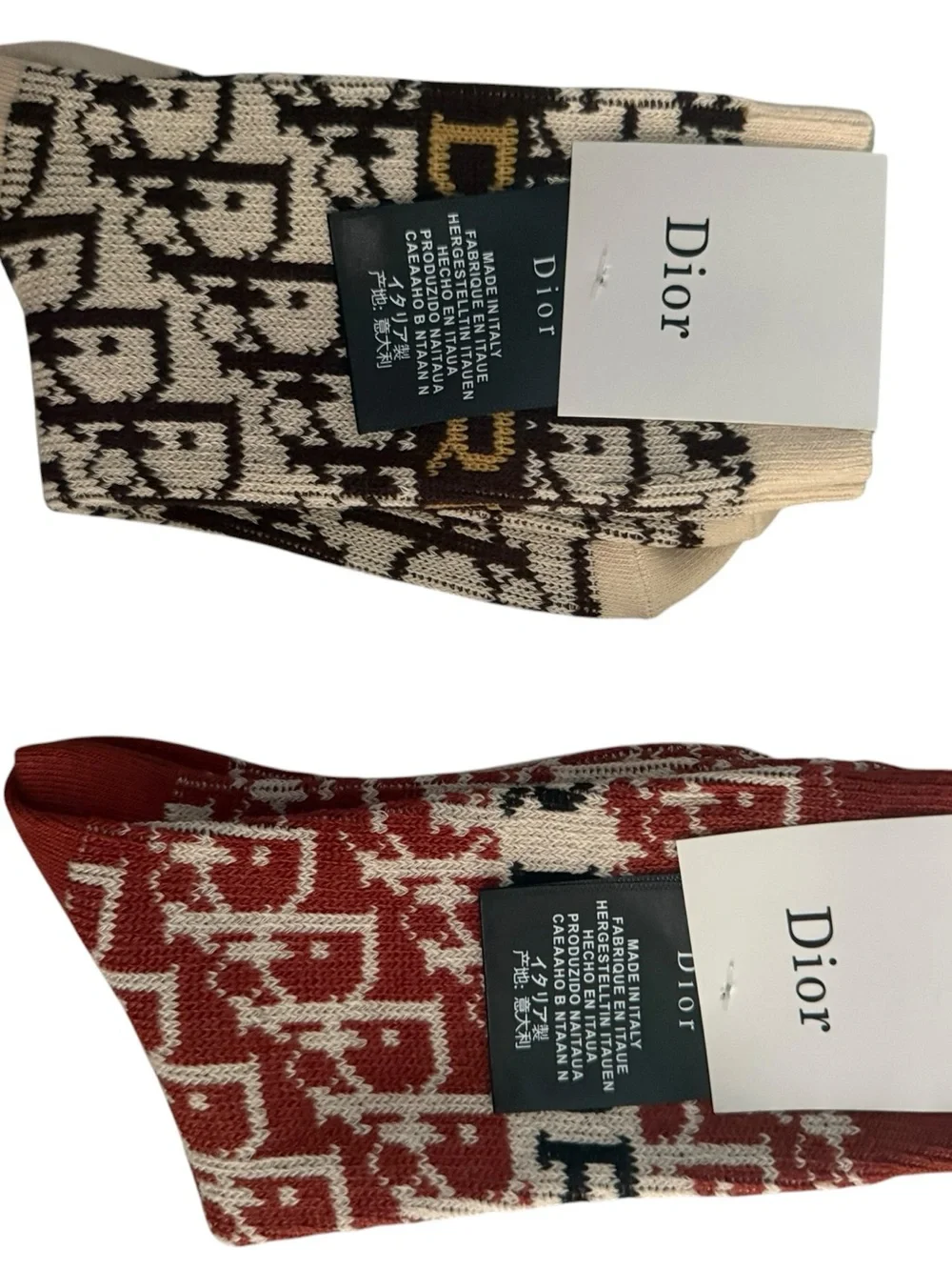 2 Pair Dior Outlet Knit Socks - Black/Cream and Burgundy/Cream